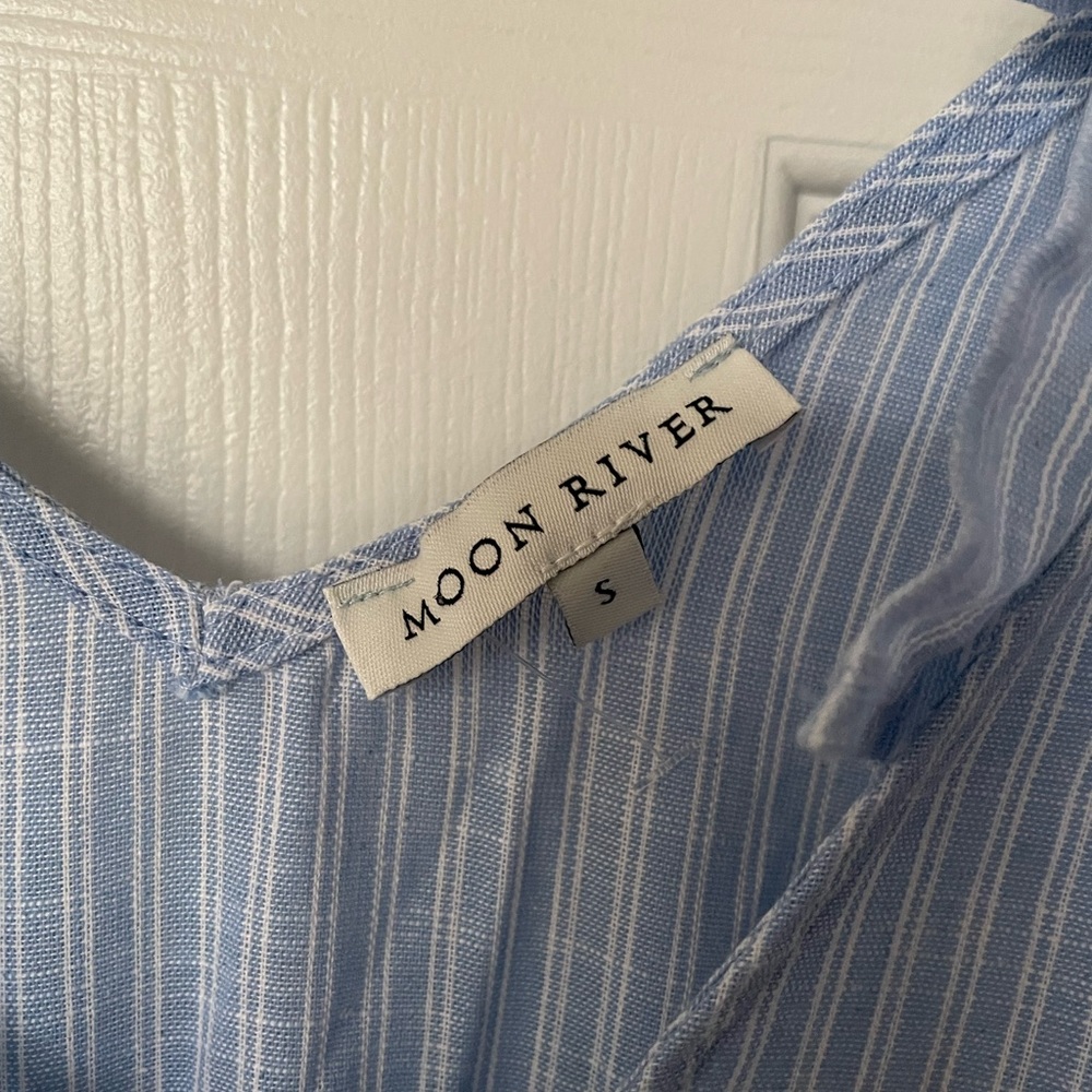 S: Moon River Cotton A-Line Dress Blue/White PinStriped Tiered V neck NWOT new! - Picture 5 of 10